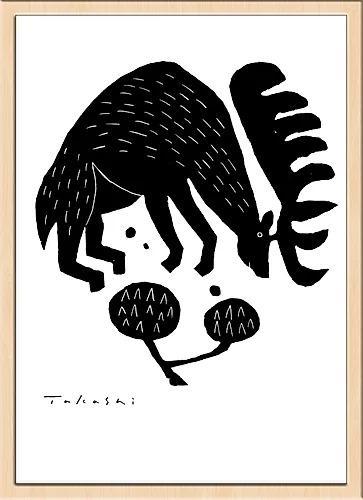 味のあるタッチで描かれたモノクロ動物のアートポスター「シカ」