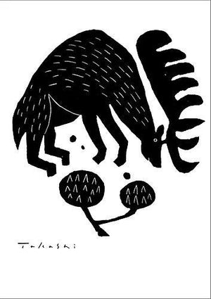 味のあるタッチで描かれたモノクロ動物のアートポスター「シカ」 - TOCO LIFE