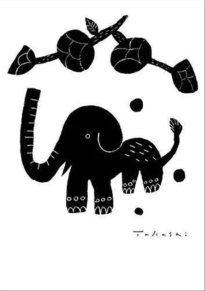 味のあるタッチで描かれたモノクロ動物のアートポスター「ゾウ」 - TOCO LIFE