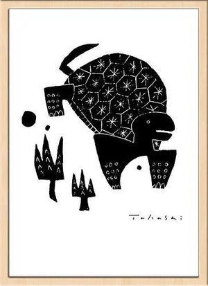 味のあるタッチで描かれたモノクロ動物のアートポスター「カメ」 - TOCO LIFE