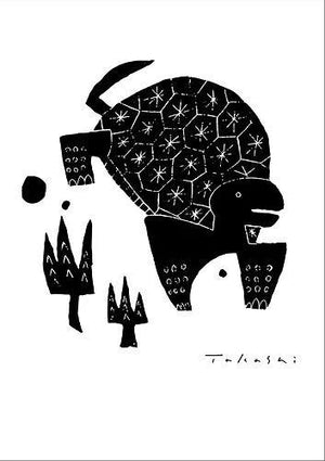 味のあるタッチで描かれたモノクロ動物のアートポスター「カメ」 - TOCO LIFE