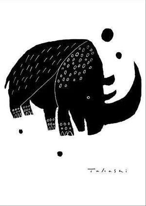 味のあるタッチで描かれたモノクロ動物のアートポスター「サイ」 - TOCO LIFE